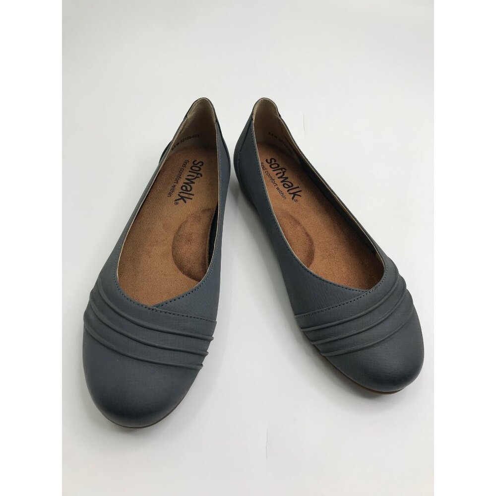 SoftWalk Safi Comfort Flat Nubuck Leather Shoe Blue 8.5 Wide